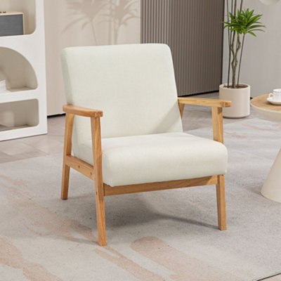 HOMCOM Modern Fabric Accent Chair w/ Rubber Wood Legs Padded Cushion Cream