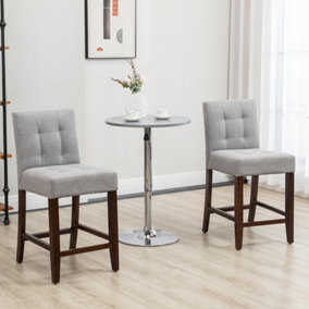 HOMCOM Modern Fabric Bar Stools Set of 2 Bar Chairs with Back Wood Legs Grey