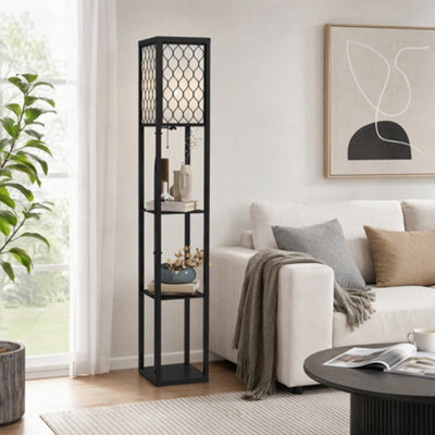 INMOZATA Floor Lamp with Shelves Wood, Light Adjustable Standing Lamp