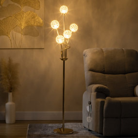 HOMCOM Modern Floor Lamp w/ K9 Crystal Shade, 5 Light, for Living Room, Gold