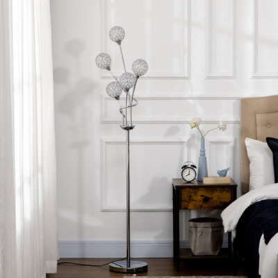 HOMCOM Modern Floor Lamp w K9 Crystal Shade 5 Light for Living Room Silver
