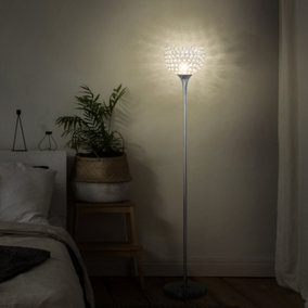 HOMCOM Modern Floor Lamp with K9 Crystal Lampshade, Tall Standing Lamp with E27 Bulb Base and Foot Switch Silver