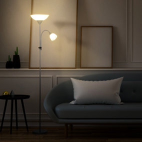 HOMCOM Modern Floor Reading Lamp 2 Adjustable Heads Light Steel Base Living Room Bedroom Office, 179.5cm