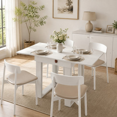 HOMCOM Modern Folding Dining Table for 4 Under-Table Storage 140cm White