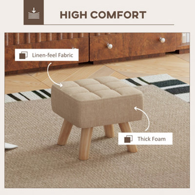 HOMCOM Modern Footstool, Fabric Foot Rest with Rubber Wood Legs, Brown