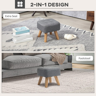HOMCOM Modern Footstool, Fabric Foot Rest with Rubber Wood Legs, Grey