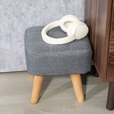 HOMCOM Modern Footstool, Fabric Foot Rest with Rubber Wood Legs, Grey