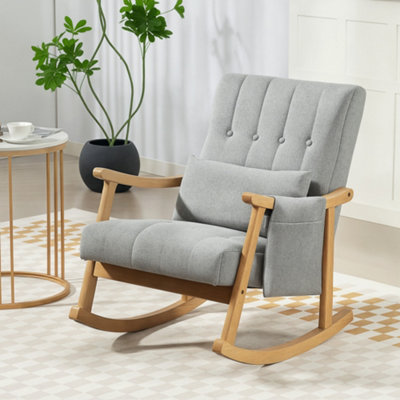 HOMCOM Modern High Back Rocking Chair with Solid Wood Legs, Light Grey