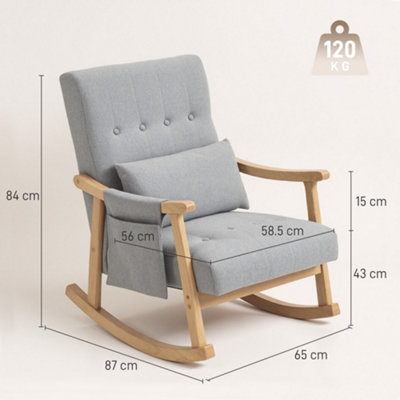 HOMCOM Modern High Back Rocking Chair with Solid Wood Legs, Light Grey