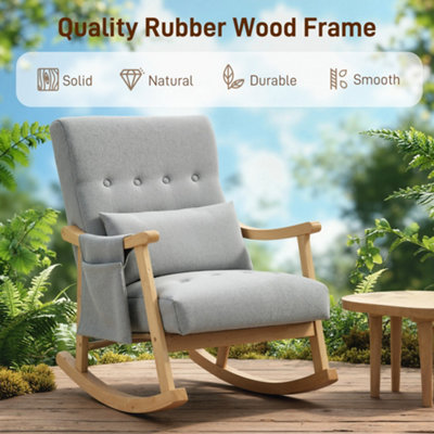 HOMCOM Modern High Back Rocking Chair with Solid Wood Legs, Light Grey