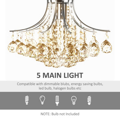 HOMCOM Modern K9 Crystal Chandelier Ceiling Lighting Pendant Lamp with 3 Light