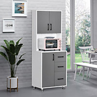 HOMCOM Modern Kitchen Cupboard Storage Organiser Microwave Cabinet Grey