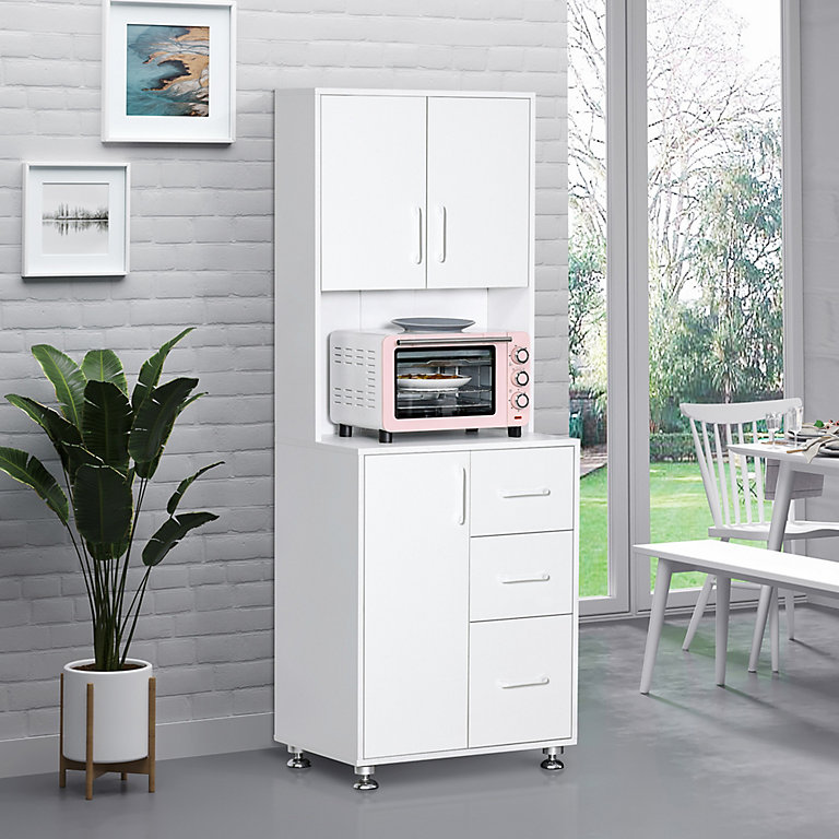 Homcom Modern Kitchen Cupboard Storage Organiser Microwave Cabinet White Diy At B Q