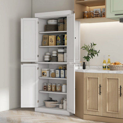 Tall white kitchen storage outlet cabinet