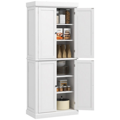 HOMCOM Freestanding Modern 4 Door Kitchen Pantry, Storage Cabinet Organizer with 6-Tier Shelves, and 4 Adjustable Shelves - White