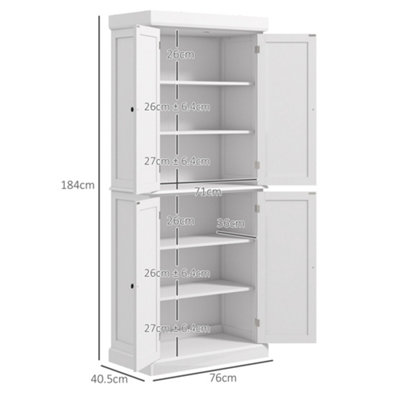 HOMCOM Modern Kitchen Storage Cabinet, 6-Tier Shelves W/ 4 Adjustable, White