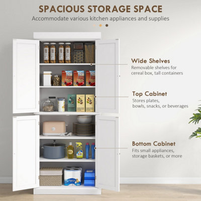 HOMCOM Modern Kitchen Storage Cabinet, 6-Tier Shelves W/ 4 Adjustable, White