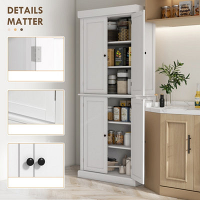 HOMCOM Modern Kitchen Storage Cabinet, 6-Tier Shelves W/ 4 Adjustable, White
