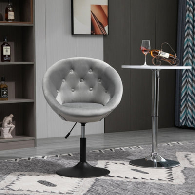 HOMCOM Modern Leisure Chair Round Tufted Accent Chair Vanity Stool Height Adjustable Counter Chair Grey