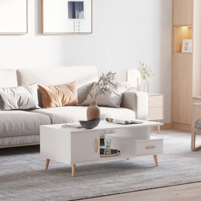 HOMCOM Modern Minimalism Storage Coffee Table Wooden Living Room w/ Drawer