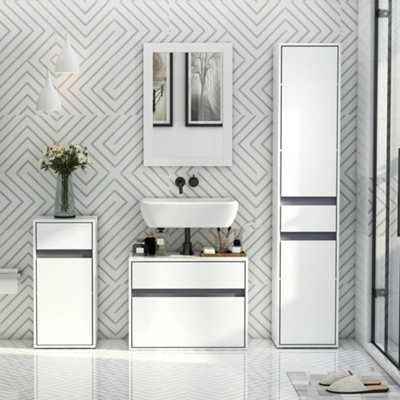 Modern Freestanding Bathroom Storage Cabinet with Wheel Pull-out