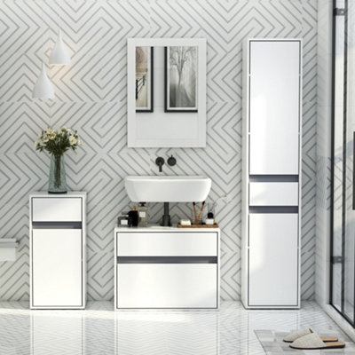 HomCom Under Sink Bathroom Cabinet with 2 Doors and Shelf, Pedestal Sink  Bathroom Vanity Furniture, Black