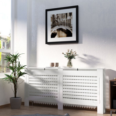 HOMCOM Modern Radiator Cover Cabinet Slatted Design MDF White Medium