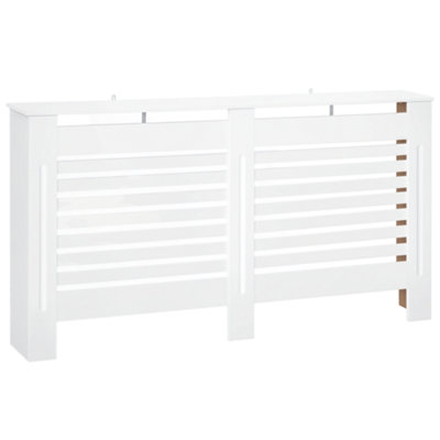 HOMCOM Modern Radiator Cover Cabinet Slatted Design MDF White Medium