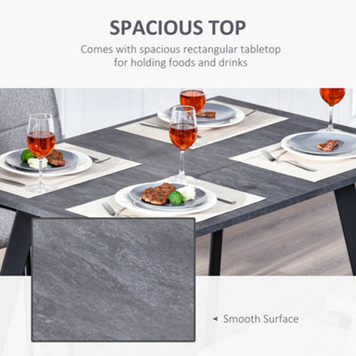 HOMCOM Modern Rectangular Dining Table with Metal Legs Indoor, Dark Grey
