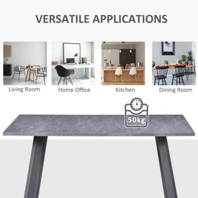 HOMCOM Modern Rectangular Dining Table with Metal Legs Indoor, Dark Grey