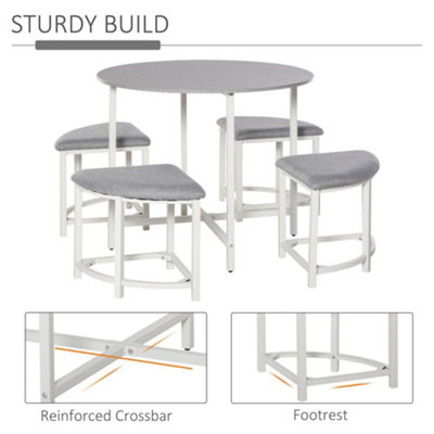 HOMCOM Modern Round Dining Table Set with 4 Upholstered Stools for Dining Room