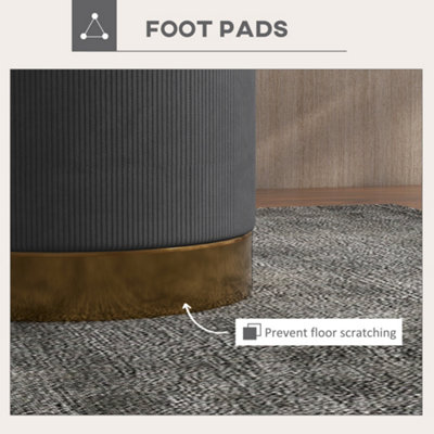 HOMCOM Modern Round Footstool, Fabric Upholstered Foot Rest, Charcoal Grey