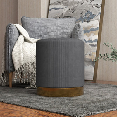 HOMCOM Modern Round Footstool, Fabric Upholstered Foot Rest, Charcoal Grey