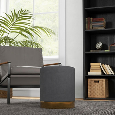 HOMCOM Modern Round Footstool, Fabric Upholstered Foot Rest, Charcoal Grey