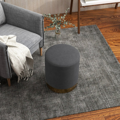 HOMCOM Modern Round Footstool, Fabric Upholstered Foot Rest, Charcoal Grey