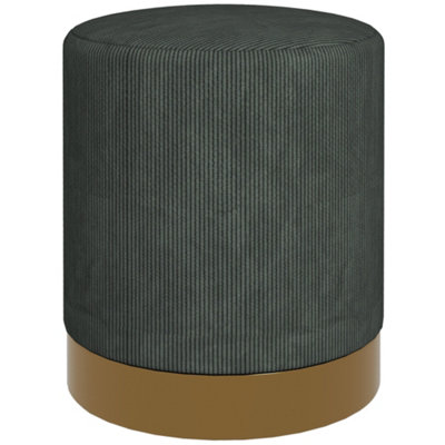 HOMCOM Modern Round Footstool, Fabric Upholstered Foot Rest, Dark Green