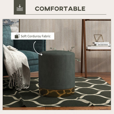 HOMCOM Modern Round Footstool, Fabric Upholstered Foot Rest, Dark Green