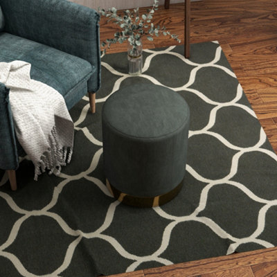 HOMCOM Modern Round Footstool, Fabric Upholstered Foot Rest, Dark Green