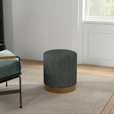 HOMCOM Modern Round Footstool, Fabric Upholstered Foot Rest, Dark Green