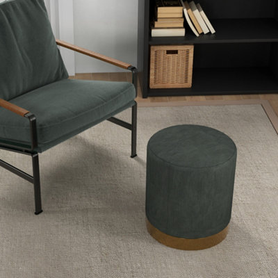 HOMCOM Modern Round Footstool, Fabric Upholstered Foot Rest, Dark Green
