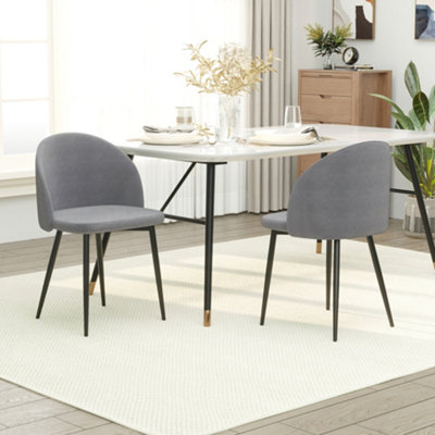 HOMCOM Modern Set of 2 Upholstered Fabric Bucket Seat Dining Chairs, Grey