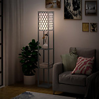 HOMCOM Modern Shelf Floor Lamp Light with 4-tier Open Shelves Large Storage Display, for Living Room, 160cm, Black