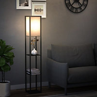 HOMCOM Modern Shelf Floor Lamp Soft Light 3-tier Open Shelves Living Room Storage Display, 160cm, Black
