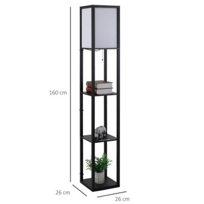 HOMCOM Modern Shelf Floor Lamp Soft Light 3-tier Open Shelves Living Room Storage Display, 160cm, Black