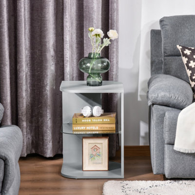 HOMCOM Modern Side Table Three Layer Bedside Table w/ Storage Shelves, Grey