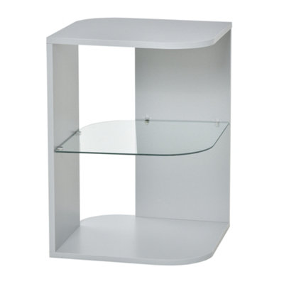 HOMCOM Modern Side Table Three Layer Bedside Table w/ Storage Shelves, Grey