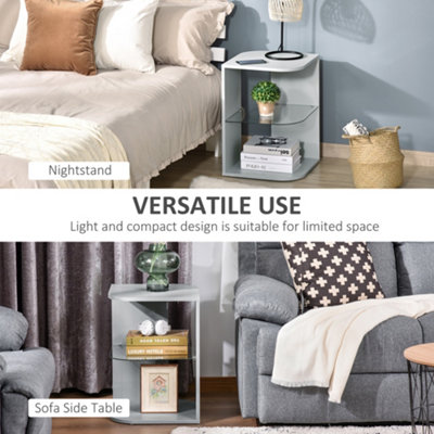 HOMCOM Modern Side Table Three Layer Bedside Table w/ Storage Shelves, Grey