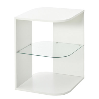 HOMCOM Modern Side Table Three Layer Bedside Table w/ Storage Shelves, White