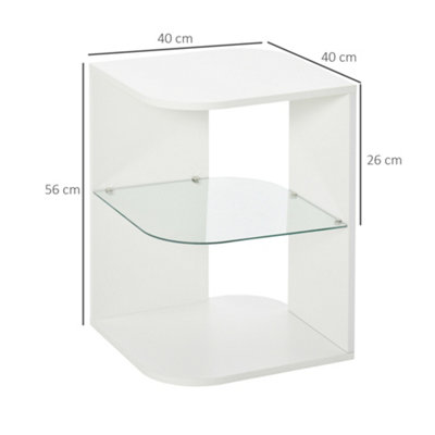 HOMCOM Modern Side Table Three Layer Bedside Table w/ Storage Shelves, White