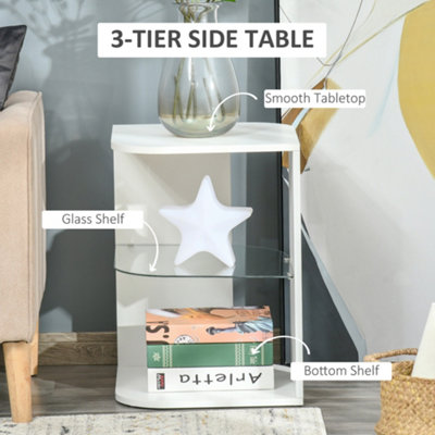 HOMCOM Modern Side Table Three Layer Bedside Table w/ Storage Shelves, White